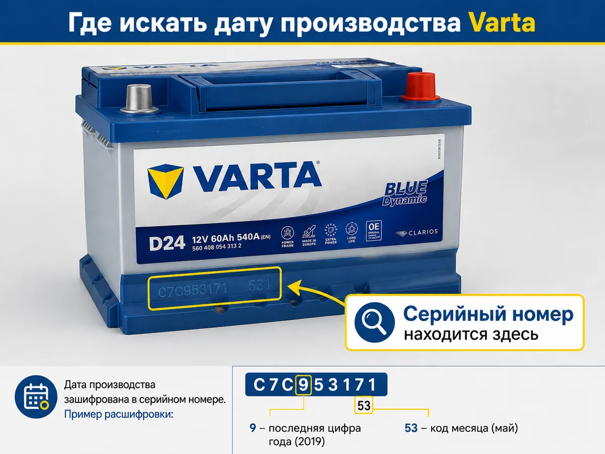 Где проверить дату производства аккумулятора Varta по серийному номеру